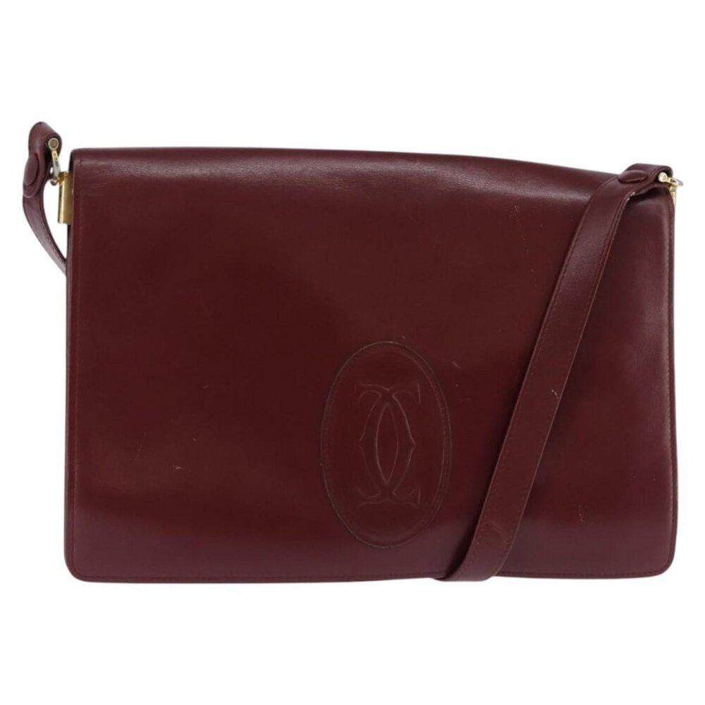 Authentic CARTIER Must Line Shoulder Bag Leather Bordeaux Gold